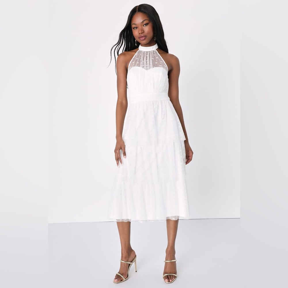 Lulu's White Halter Midi Dress